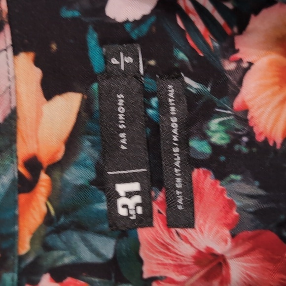 Le 31 Par Simons Green Floral Short Sleeve Button Up Size Small Made in Italy - Picture 2 of 4